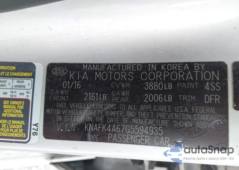 2016 Kia Forte Lx z USA, uszkodzony, nr VIN KNAFK4A67G5594935